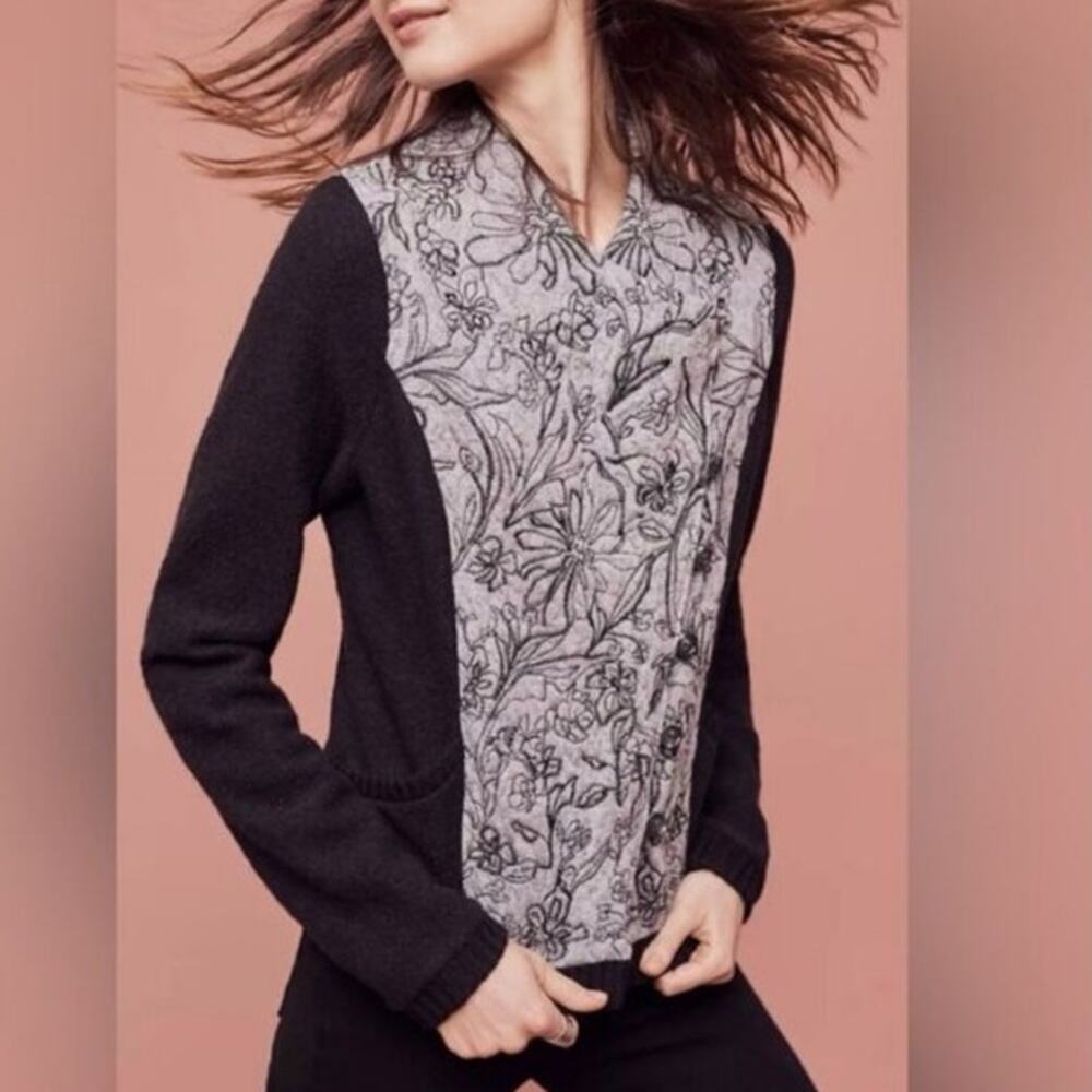 Anthropologie Knitted & Knotted wool embroidered bomber moto jacket lagenlook